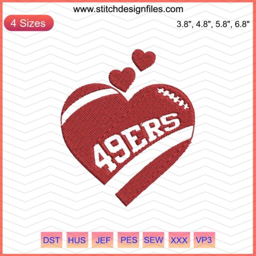 San Francisco 49ers Heart Logo Embroidery Designs File, Machine Embroidery Pattern, 49Ers Digital Stitching Template