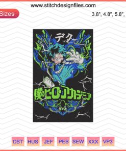 Deku Cool Attack Embroidery Designs, My Hero Academia Machine Embroidery, Anime Stitch Patterns, Digital Art.