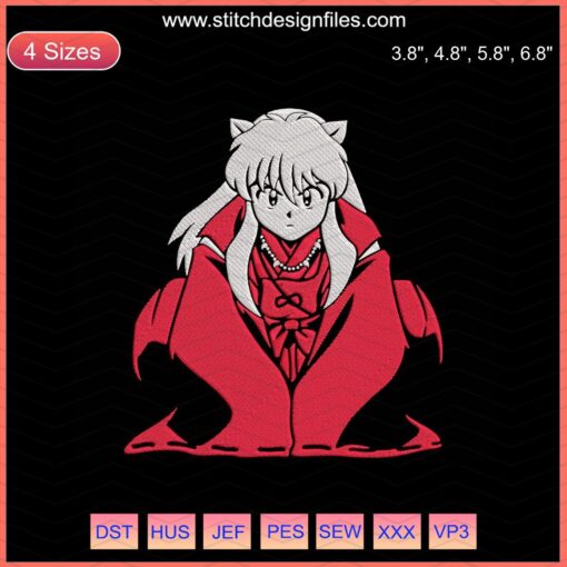 "InuYasha embroidery file: detailed machine embroidery designs featuring InuYasha character motifs for creative projects."