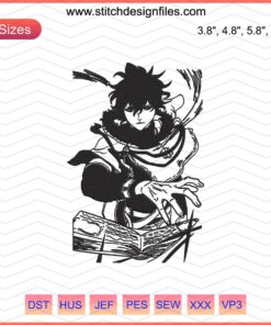 Yuno Attack Embroidery Design: Black Clover Machine Pattern, Anime-Inspired Digital File for Embroidery Machines