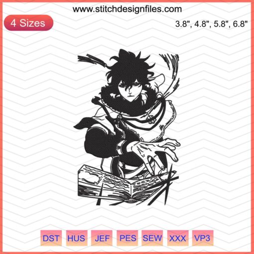 Yuno Attack Embroidery Design: Black Clover Machine Pattern, Anime-Inspired Digital File for Embroidery Machines