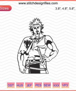 Yami Sukehiro Embroidery Designs File, Black Clover, digital embroidery pattern, anime character, machine embroidery design.