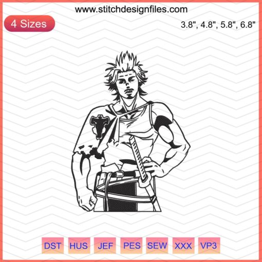 Yami Sukehiro Embroidery Designs File, Black Clover, digital embroidery pattern, anime character, machine embroidery design.