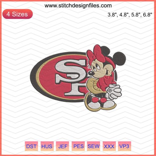 "SF Logo Minnie Mouse Embroidery Design, San Francisco 49ers Machine Embroidery File"