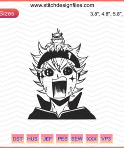 Asta Admiring Face, Black Clover Machine Embroidery File Design; Anime Character Embroidery Pattern.