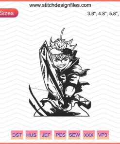 Asta Attack Embroidery Design, Black Clover Machine Embroidery, Anime Hero Motif, Instant Download File