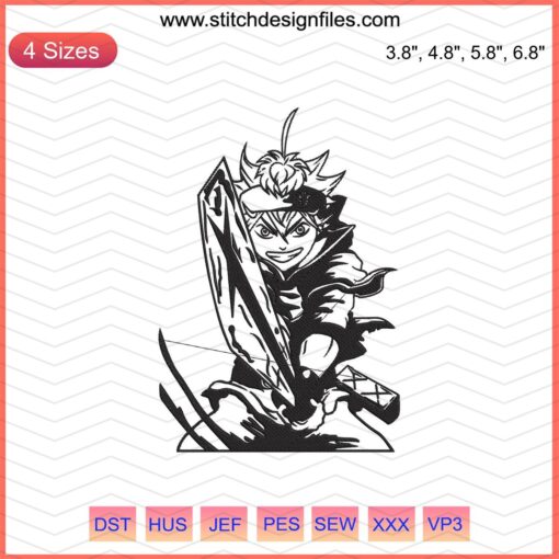 Asta Attack Embroidery Design, Black Clover Machine Embroidery, Anime Hero Motif, Instant Download File
