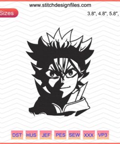Asta Head Embroidery Design Black Clover, Machine Embroidery File, Anime Character Embroidery Pattern, Vector Design