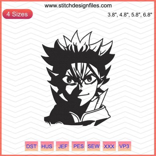 Asta Head Embroidery Design Black Clover, Machine Embroidery File, Anime Character Embroidery Pattern, Vector Design