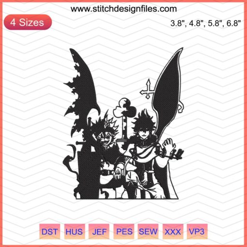 Asta and Yuno Embroidery Designs File, Black Clover Machine Embroidery Patterns, Anime Stitching Art, Digital Download