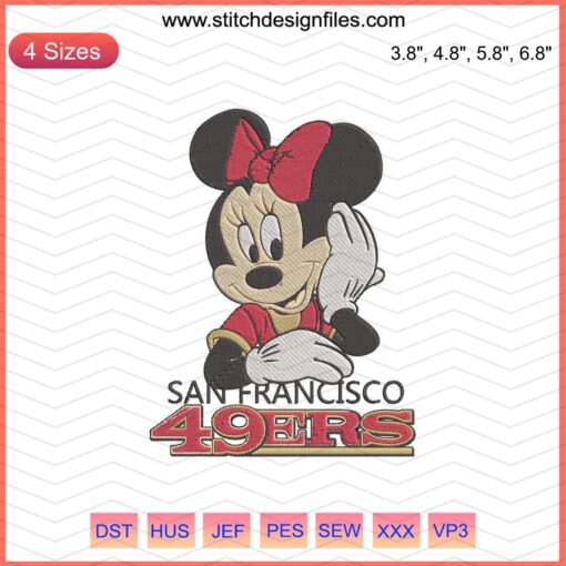 Minnie Mouse San Francisco 49ers Embroidery Designs File, NFL Machine Embroidery Patterns, Disney Sports Digital Download
