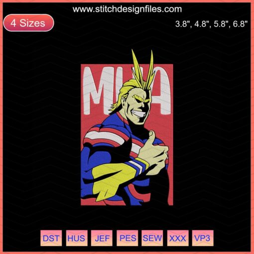 All Might Super Like Embroidery File, My Hero Academia Machine Embroidery Designs, Heroic Icon with Stars, Anime Sewing Pattern