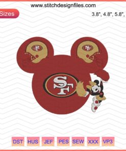 Minnie Mouse Cheerleader, San Francisco 49ers Embroidery Design File, NFL Machine Embroidery Pattern