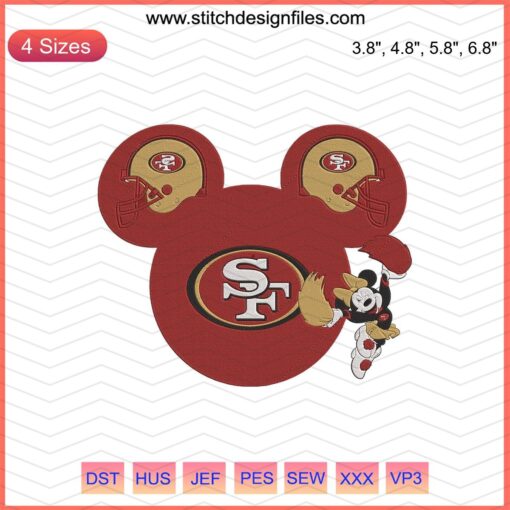 Minnie Mouse Cheerleader, San Francisco 49ers Embroidery Design File, NFL Machine Embroidery Pattern