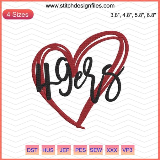"49Ers in My Heart Embroidery Design, San Francisco 49ers Machine Embroidery File, NFL Team Logo, Sports Embroidery Pattern"
