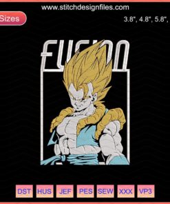 Gogeta Dragon Ball Machine Embroidery Designs File featuring intricate embroidery patterns for sewing enthusiasts.