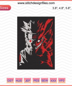 Kurama Half Naruto Uzumaki Embroidery Design File, Vibrant Machine Embroidery for Naruto Fans, High-Quality Digital Download.