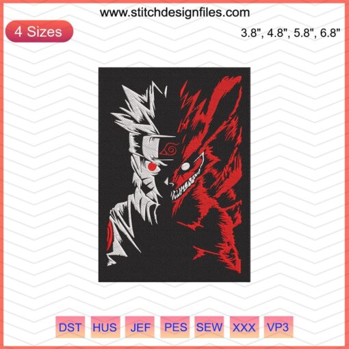 Kurama Half Naruto Uzumaki Embroidery Design File, Vibrant Machine Embroidery for Naruto Fans, High-Quality Digital Download.