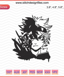 Asta and Demon Embroidery Designs File, Black Clover Machine Embroidery, Anime Character Pattern