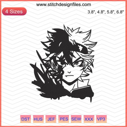 Asta and Demon Embroidery Designs File, Black Clover Machine Embroidery, Anime Character Pattern
