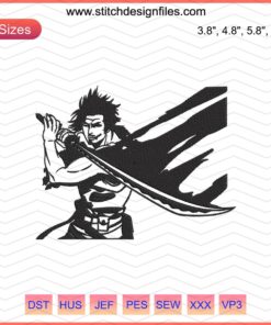 Yami Sukehiro Attack Embroidery File, Black Clover Machine Design - Detailed anime character stance stitching pattern