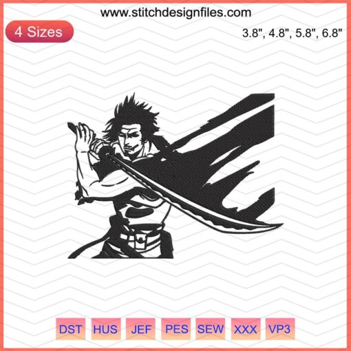 Yami Sukehiro Attack Embroidery File, Black Clover Machine Design - Detailed anime character stance stitching pattern