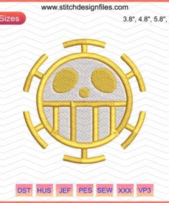 Law One Piece Logo Embroidery Design File, Pirate Symbol Pattern for Machine Embroidery, Anime-Inspired Creative Stitch Design.