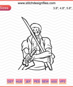 Zoro Take The Swords Embroidery Design: One Piece, Machine Embroidery File, Anime-Inspired, High-Quality, Unique Pattern.