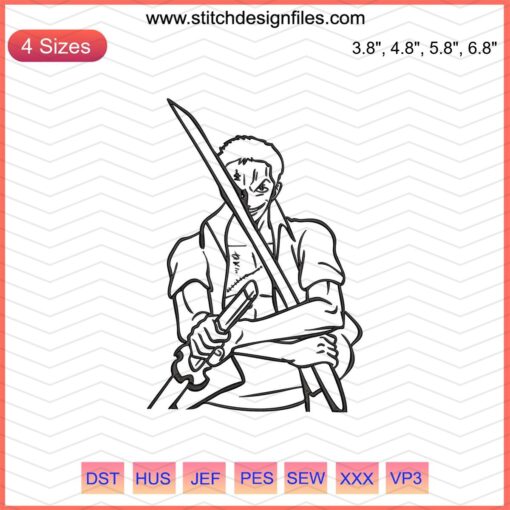 Zoro Take The Swords Embroidery Design: One Piece, Machine Embroidery File, Anime-Inspired, High-Quality, Unique Pattern.
