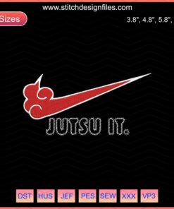 Jutsu It Nike embroidery designs file featuring Nike logo, compatible with embroidery machines, sports-themed stitch patterns.