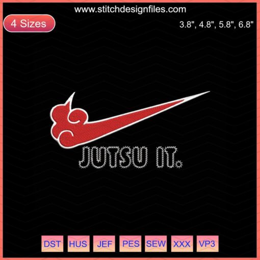 Jutsu It Nike embroidery designs file featuring Nike logo, compatible with embroidery machines, sports-themed stitch patterns.