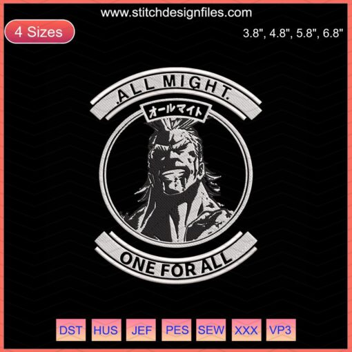 All Might One For All Embroidery Designs, My Hero Academia Logo, Machine Embroidery File, Anime Stitch Patterns