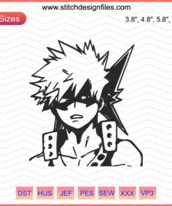 Bakugo Scornful Embroidery Designs File, My Hero Academia Machine Embroidery Patterns, Anime Character, Fan Art.