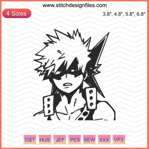 Bakugo Scornful Embroidery Designs File, My Hero Academia Machine Embroidery Patterns, Anime Character, Fan Art.