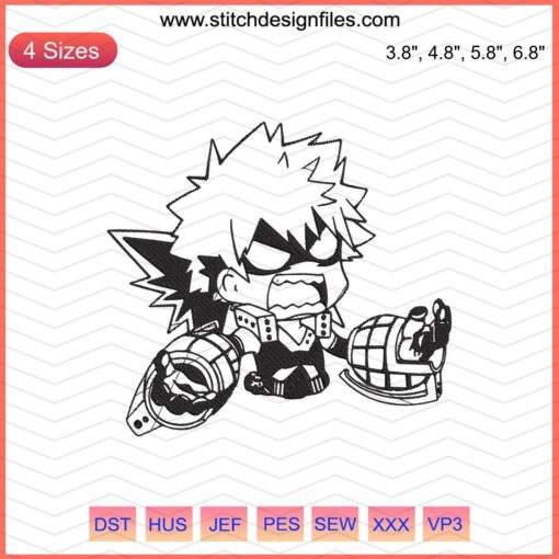 Bakugo Angry Boom Embroidery Design, My Hero Academia Machine Embroidery Files