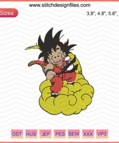 Goku Flying Nimbus Embroidery Design - Dragon Ball Z Machine Embroidery Pattern, Anime Embroidery File