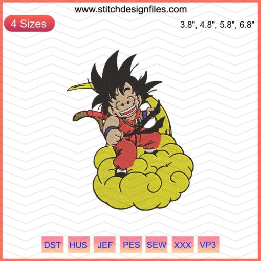 Goku Flying Nimbus Embroidery Design - Dragon Ball Z Machine Embroidery Pattern, Anime Embroidery File