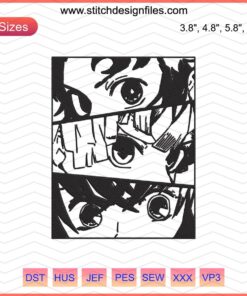 Demon Slayer Character Eyes Embroidery File, Machine Embroidery Designs featuring iconic eyes from popular anime series.