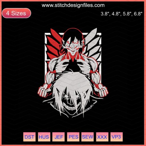 Eren Yeager Wings of Freedom Embroidery Design, Attack on Titan, Machine Embroidery File, Anime Pattern