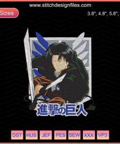 Levi Ackerman Attack Embroidery Design File, Attack On Titan Embroidery Pattern for Machine Embroidery Fans