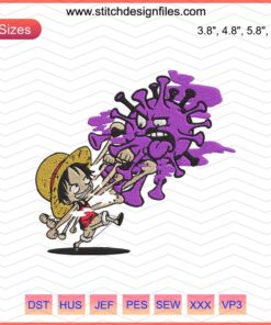 Monkey D Luffy Fights Corona Embroidery Design, One Piece Embroidery File, Anime Machine Embroidery Pattern