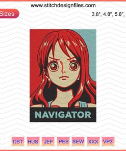 Nami Navigator One Piece Embroidery Design File - Anime Machine Embroidery, Nautical Theme, DIY Craft Patterns