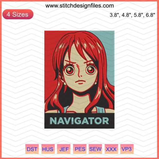 Nami Navigator One Piece Embroidery Design File - Anime Machine Embroidery, Nautical Theme, DIY Craft Patterns