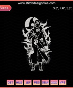 Uchiha Itachi Akatsuki embroidery pattern, Naruto machine embroidery file, intricate Itachi design, anime stitching template.