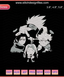 Team Kakashi Embroidery Design - Naruto Machine Embroidery File: Intricate, Detailed, Anime-Inspired Patterns for Enthusiasts.