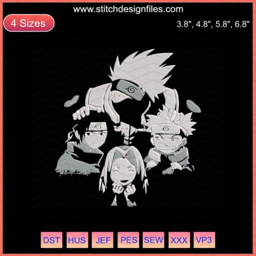 Team Kakashi Embroidery Design - Naruto Machine Embroidery File: Intricate, Detailed, Anime-Inspired Patterns for Enthusiasts.