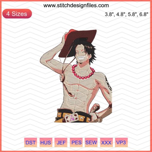 Portgas D. Ace Smile Embroidery Designs, Naruto Machine Embroidery File, Anime Character Art, Digital Stitching Patterns