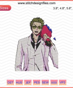 Roronoa Zoro embroidery design file, Naruto-style machine embroidery pattern, anime-inspired character stitches.