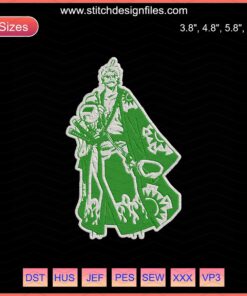 Roronoa Zoro embroidery file, detailed Naruto-themed design for machine embroidery, ideal for anime apparel projects.