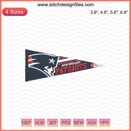 New England Patriots Triangle Flag Embroidery Design File - Machine Embroidery Patterns, NFL Team Logo, Stitch Design Download